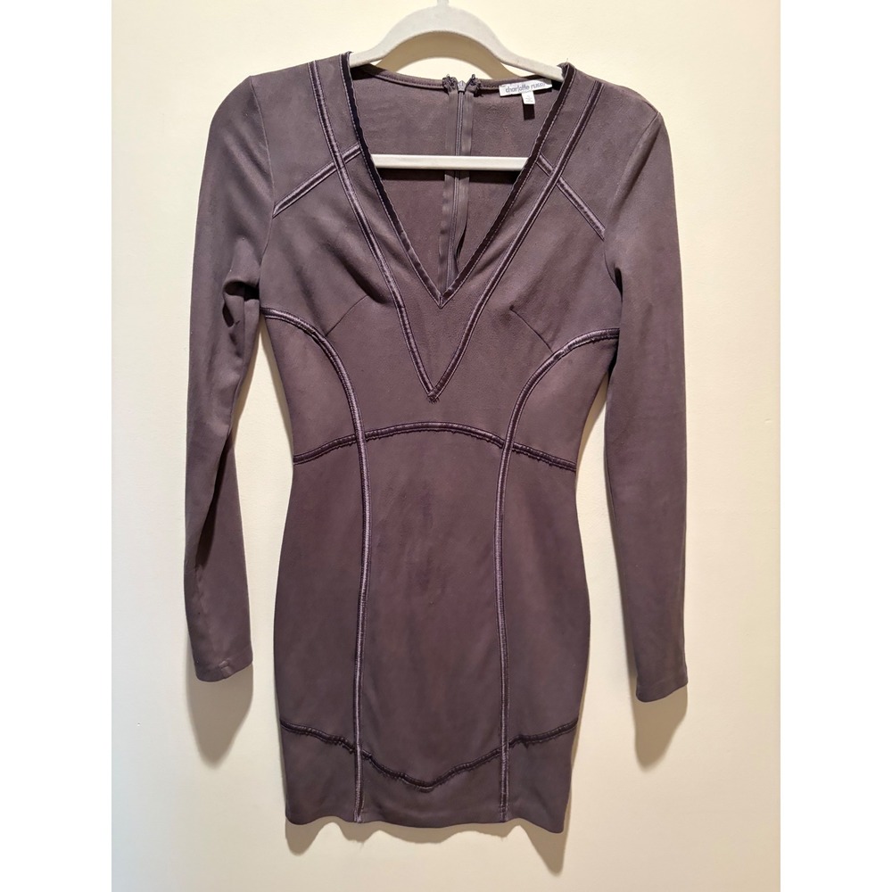 Charlotte Russe Faux Suede V-Neck Bodycon Mini Dress Long Sleeve Small